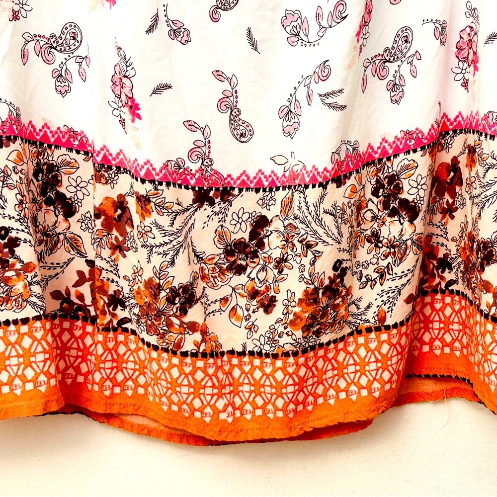 White and Pink floral Blouse/Over The Sholder